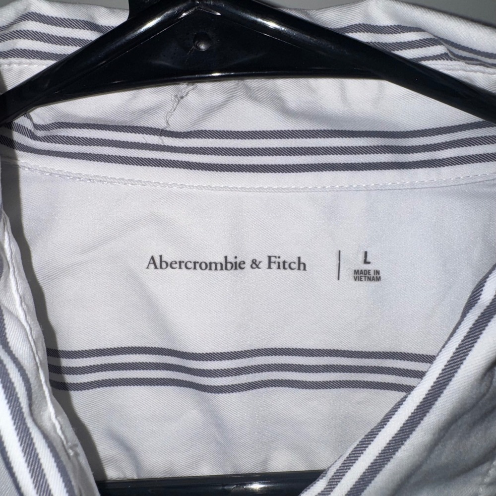 Mens Large Abercrombie & Fitch Button Down Shirt White Excellent Striped Casual - Picture 2 of 5
